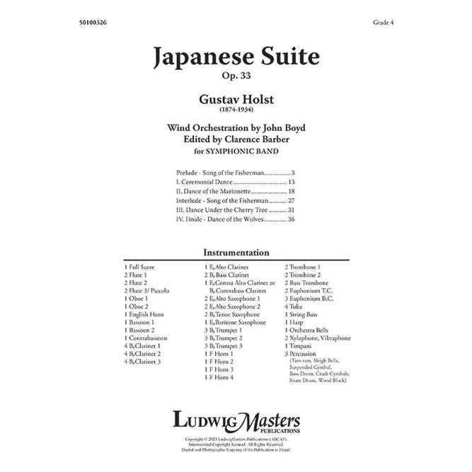 (楽譜) 日本組曲 / 作曲:グスターヴ・ホルスト 編曲:ジョン・ボイド (吹奏楽)(フルスコアのみ)