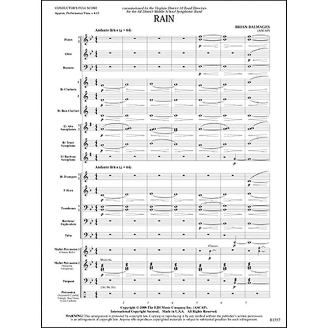 (楽譜) 雨 / 作曲：ブライアン・バルメイジズ (吹奏楽)(スコア+パート譜セット)