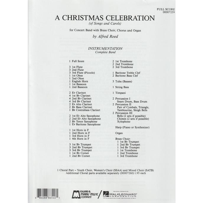 (楽譜) クリスマス・セレブレーション / 作曲：アルフレッド・リード(吹奏楽)(フルスコアのみ)