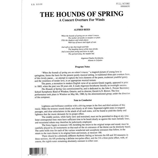 (楽譜) 序曲「春の猟犬」 / 作曲：アルフレッド・リード (吹奏楽)(フルスコアのみ)